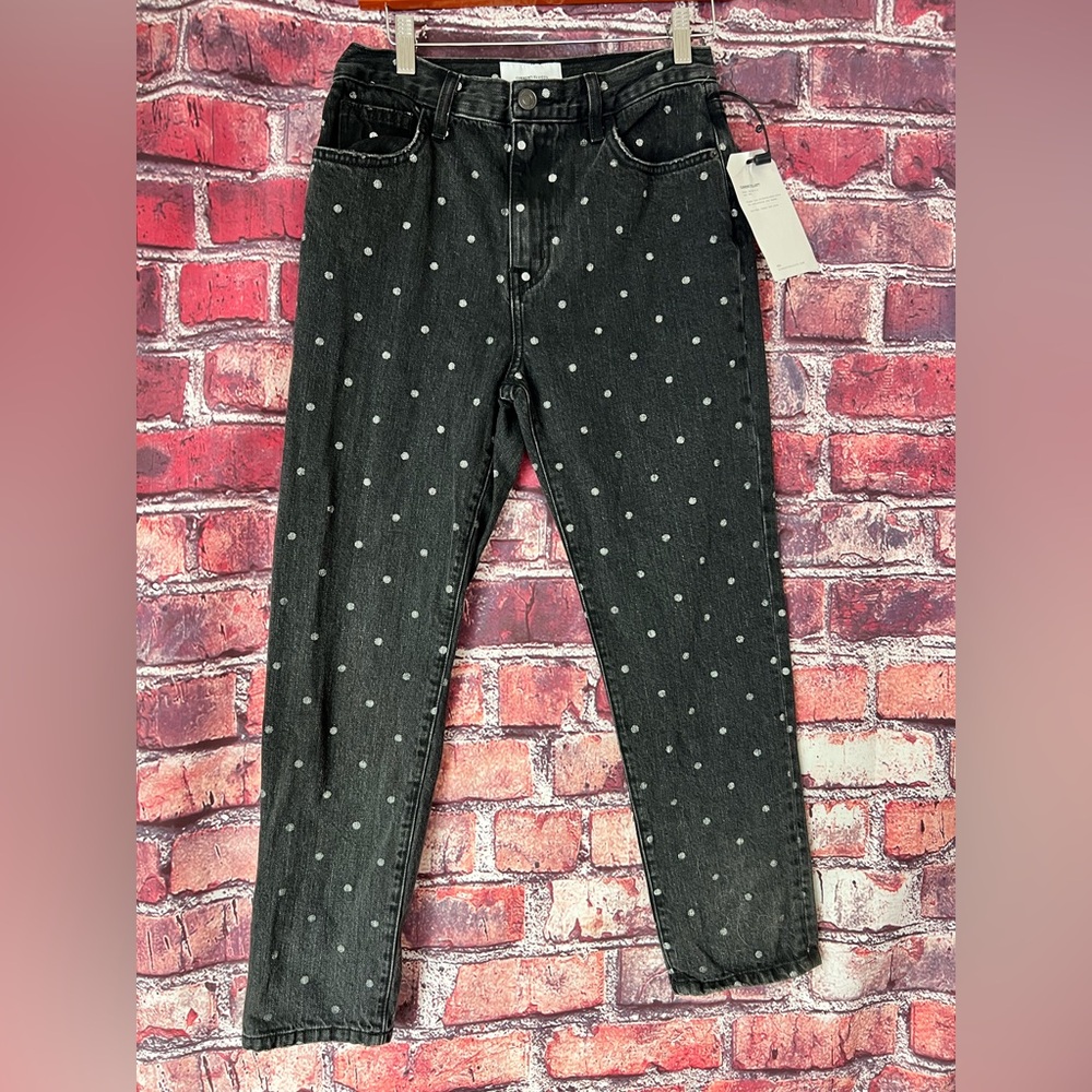 Current/Elliott The Vintage Crop Slim Polka Dot Jeans Black NWT
